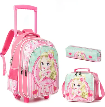 školska Torba-transporter na kotačima s torbicom za ланча, skup ruksaka na kotačima za djevojčice, Torbe-kolica, Dječji školski ruksak s kotačima, torba