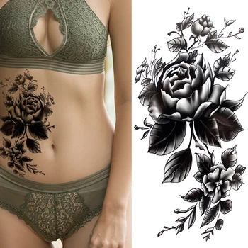 Ženska Moda Cvijet Privremene Tetovaže Naljepnica Lažni Ruže Pero Tetovaže Naljepnica Vodootporan Body Art Noge Ruka Tetovaže Za Žene