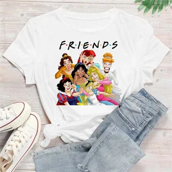 Ženska t-Shirt, Slatka Majica sa po cijeloj površini Prijatelje Disney Princeze, Svakodnevne Majice s Kratkim Rukavima u stilu Харадзюку 90-ih, Odjeća Za Djevojčice, Ženske Majice