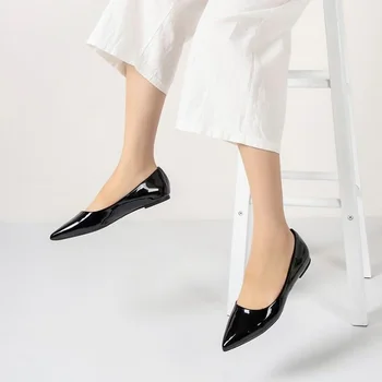 Ženske cipele na ravne cipele sa oštrim vrhom; novo 2022 godine; radna cipele sa zatvorenim vrhom; koreanska verzija; crnci tanke cipele veličine ; ženske cipele