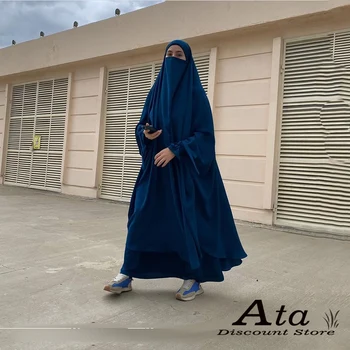 Ženske Muslimanske Setovi Plus Size Никаб 2 kom Hidžab uz vašu Suknju Molitvenog Haljina Рамдан Molitvenog Haljina Dubai Saudijska Абайя Islam Tkanina s turbanom