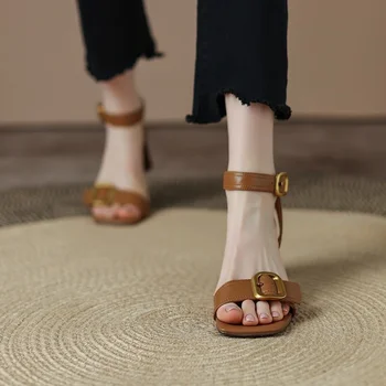Ženske sandale čipka-up; zbirka 2022 godine; Godišnje nova ženska obuća; sandale s otvorenim vrhom i kopča u jednu liniju; ženski ulični modni sandale; žensko
