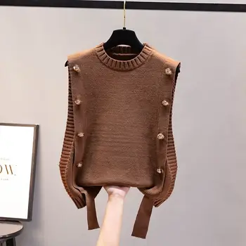 Ženski prsluk, proljeće-jesen odjeća, pulover, džemper, 2022, trendy i casual novi ženski pletene top bez rukava s okruglog izreza
