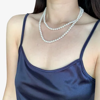 Elegantan Klasični Nakit 90 cm sjajna svjetla 6 mm u obliku školjke biserna ogrlica Srebra 925 Rep Lanac za Žene